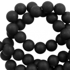 Mat acryl kralen rond 6mm mat zwart, 40 stuks