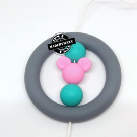 Siliconen mickey mouse kraal roze,  24mm,  per stuk