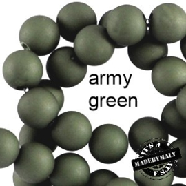 Mat acryl kralen rond 8 mm army groen, 30 stuks