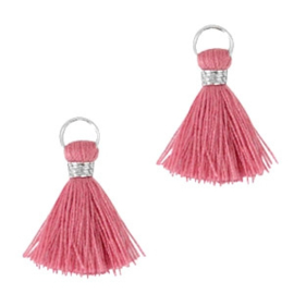 Ibiza style kwastje 2cm Zilver-Deep cerise pink