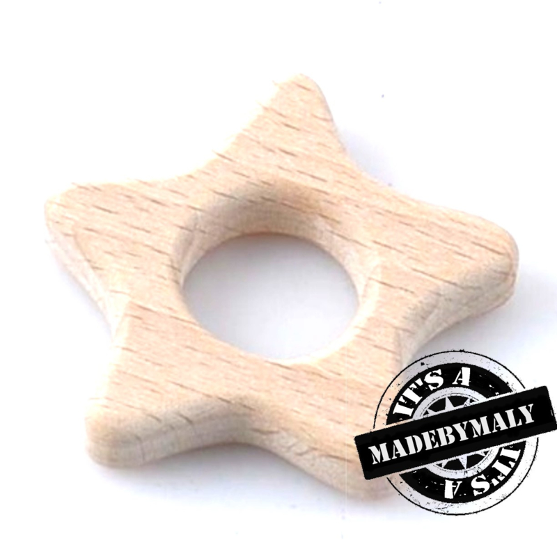 Ongemak Blaast op Wanneer Houten bijtring hout ster beukenhout* 5,7 cm. | Ringen van hout en metaal  en bijtringen | madebymaly