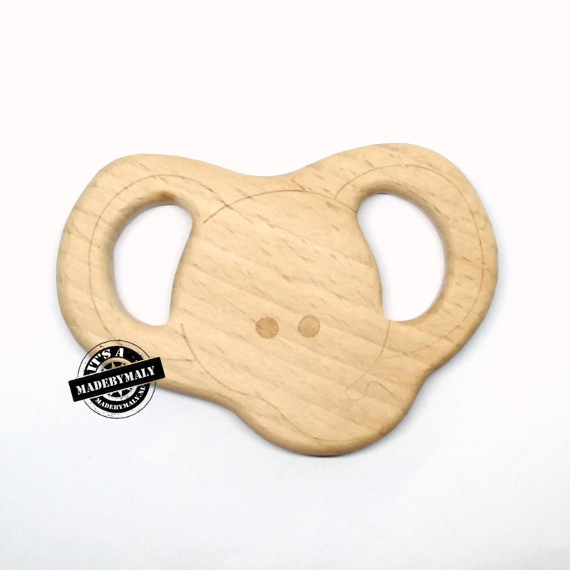 Houten bijtring hout  olifant * 8,7x6 cm.