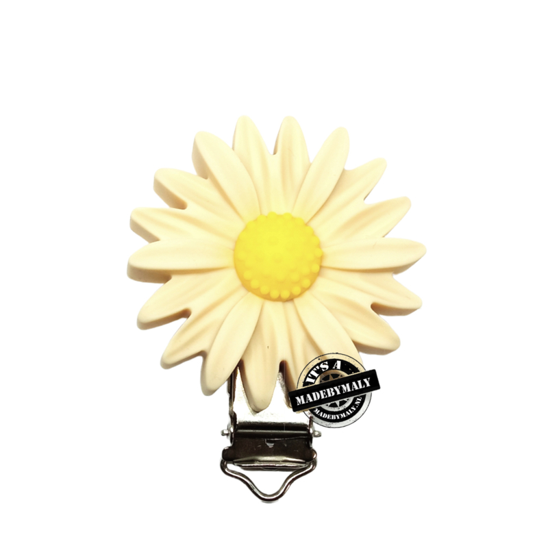 Speenclip siliconen bloem margriet creme, 45 mm