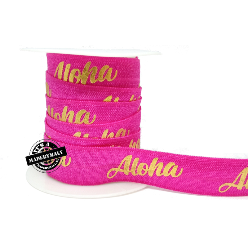 Elastisch Ibiza lint, Aloha, roze