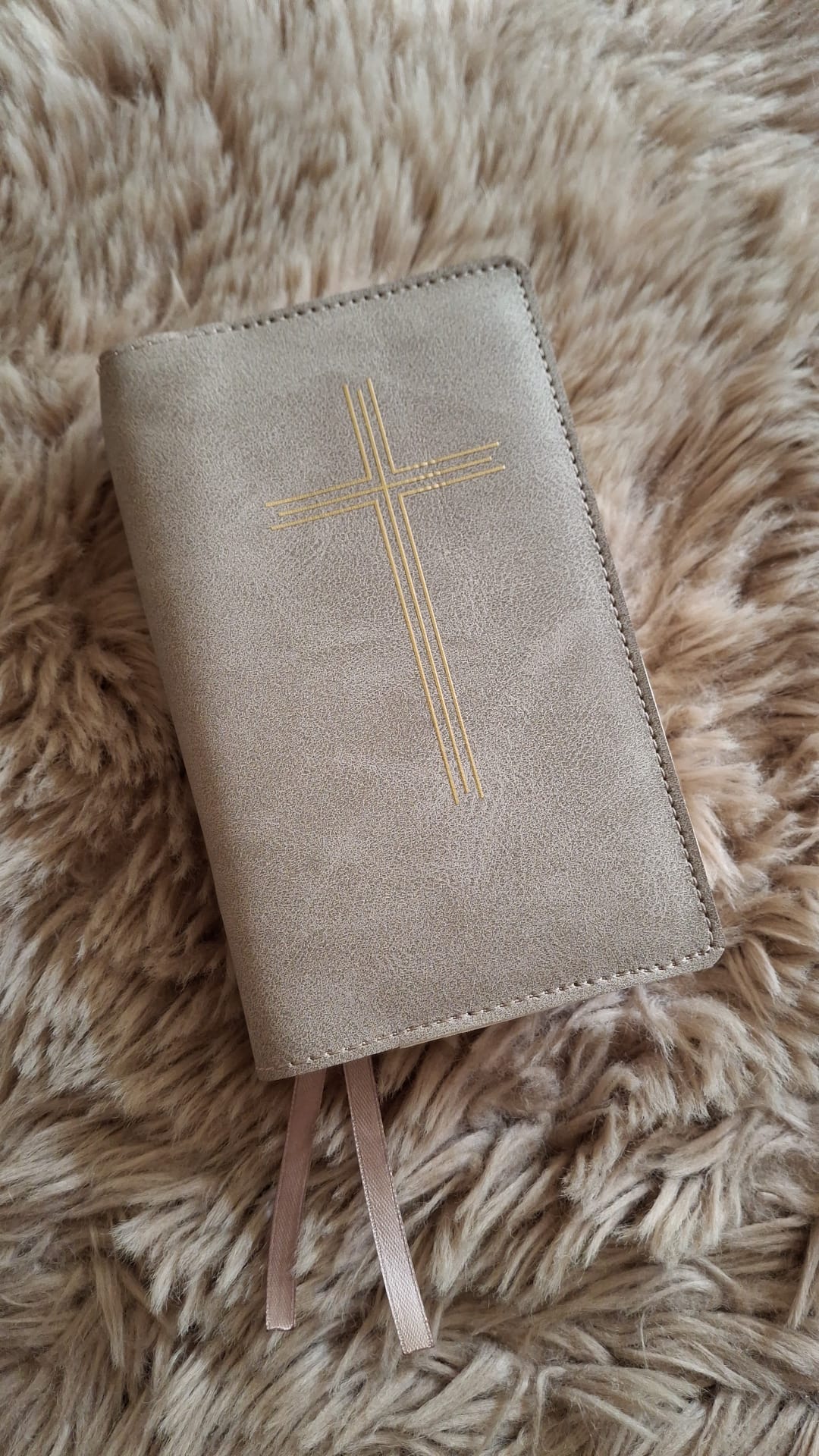 HSV met Psalmen 15,6: Bijbelhoes Vegan Leather Grijs/Taupe incl. gouden opdruk