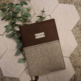 BMU 20,8: Bijbelhoes Vegan Leather Mocca/Grof geweven naturel