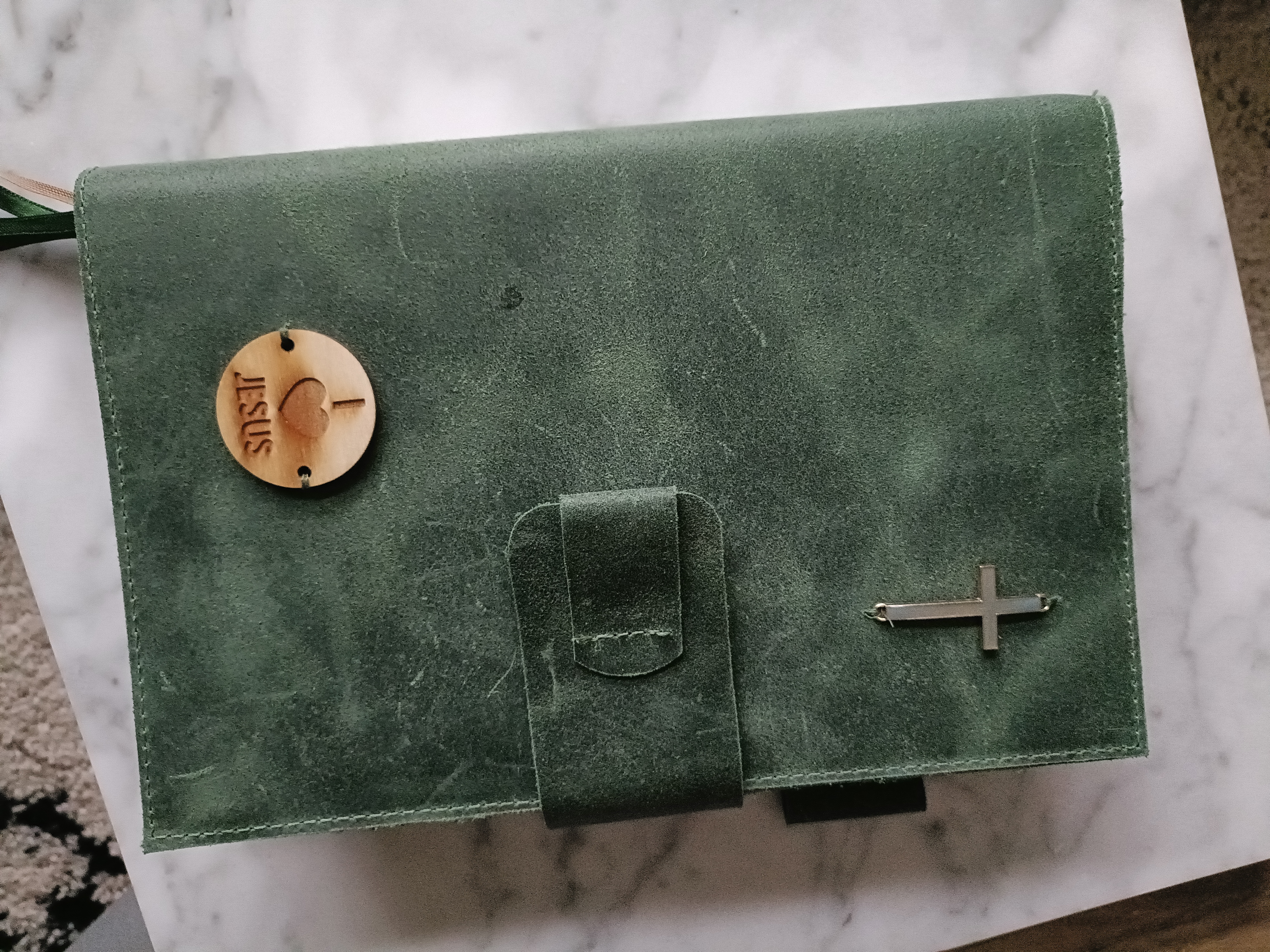 Bijbelhoes  vintage leer groen