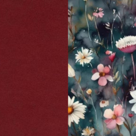 Bijbelhoes kunstleer met print aquarel margrieten Diana en bordeaux rode rug.