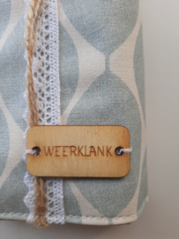 Houten label met woord WEERKLANK  (groot)