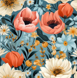 Bijbelhoes Kunstleer met print romantische bloemen Blue