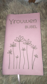 Bijbelhoes leer lila voor de vrouwenbijbel incl. gravure