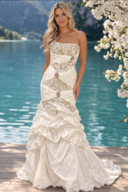 Zeemeermin trouwjurk ivoor taffeta maat 34-42