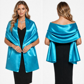 turquoise stola van satijn