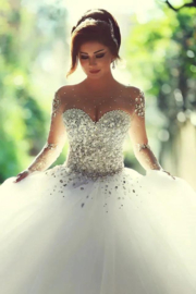 Prinsessen trouwjurk wit met glitter en steentjes | tule | maat 38-40-42