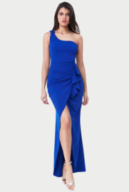 Blauwe One Shoulder avondjurk met Split – Maat 38 40