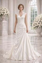 Fit & flare trouwjurk ivoor kant satijn maat 34 36