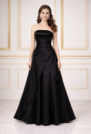 Zwarte strapless galajurk satijn maat 34 -42