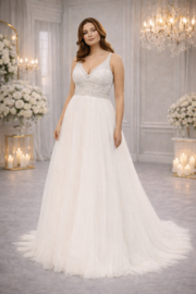 Plus size trouwjurk ivoor A-lijn tule maat 44 46