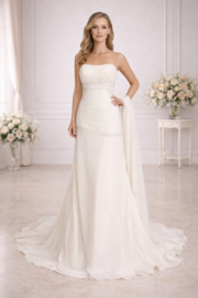 chiffon trouwjurk ivoor strapless maat 34-38
