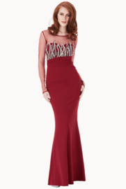 Rode Galajurk met Lange Mouwen en Kant – Maat 36 38