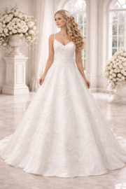 Prinsessen trouwjurk wit satijn bandjes maat 32 34 36