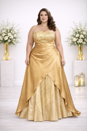 goud avondjurk grote maat 52, 54, 56