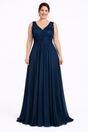 marineblauwe grote maat galajurk 50, 52, 54