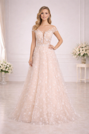 trouwjurk blush ivoor tweekleurig A-lijn maat 34-38