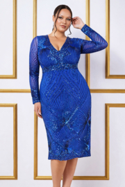 Blauwe cocktailjurk met glitter – maat 34 36