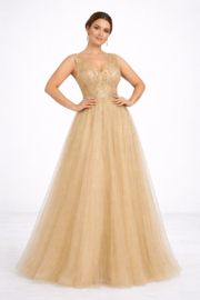 goudkleur avondjurk maat 38-40