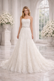 A-lijn trouwjurk ivoor strapless kant maat 34-38