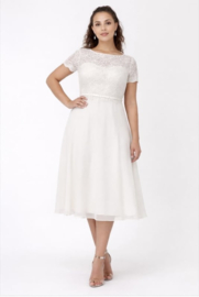 Korte trouwjurk ivoor maat 40-42 chiffon met kant | Tweede huwelijk