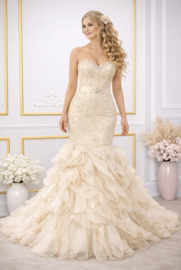 Zeemeermin trouwjurk champagne kant ruches maat 36 38 40