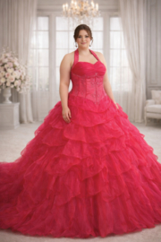 Donkerroze prinsessen trouwjurk grote maten