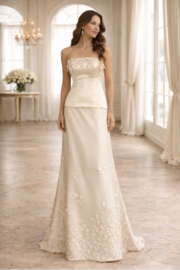 trouwjurk champagne A-lijn strapless maat 34-36