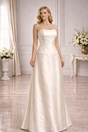 trouwjurk champagne taffeta strapless maat 34-38