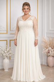 Curvy trouwjurk ivoor A-lijn maat 48 t/m 60
