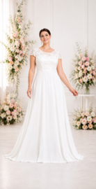 Eenvoudige trouwjurk chiffon ivoor maat 40-42 | Tweede huwelijk