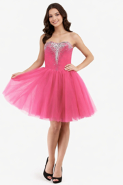 Donkerroze cocktailjurk sierstenen maat 36 38