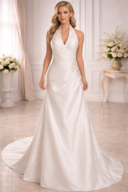 aansluitende trouwjurk ivoor halter maat 34-38