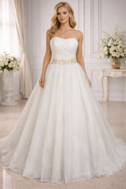 prinsessen trouwjurk ivoor strapless maat 34-38 organza