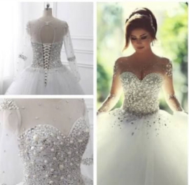 Prinsessen trouwjurk wit met glitter en steentjes | tule | maat 38-42