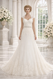 Prinsessen trouwjurk ivoor kant tule maat 34 36 38