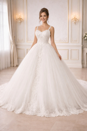 Prinsessen trouwjurk wit glittertule kralen maat 34 36 38