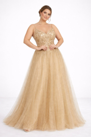 gouden lange galajurk maat 40-42