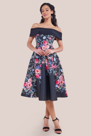 marineblauwe midi jurk maat 34, 36, 38