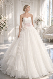 prinsessen trouwjurk ivoor met roze strapless maat 34-36