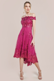 halflange avondjurk kleur fuchsia maat 34, 36