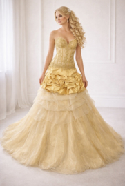 Sissi trouwjurk goud corset satijn maat 34 36 38