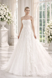 A-lijn trouwjurk ivoor strapless tule kant maat 40 42 44